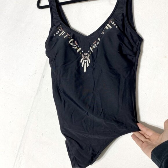 Christina Black One Piece Swimsuit Bathing Suit With Decorated Décolletage 14 - Picture 13 of 13